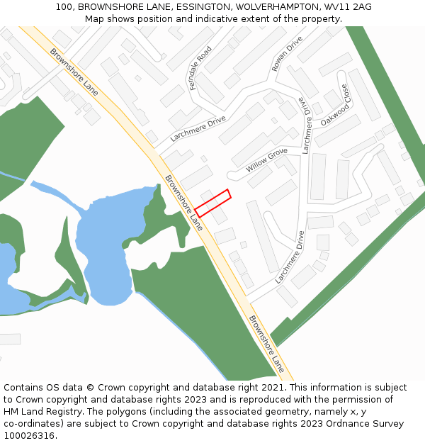 100, BROWNSHORE LANE, ESSINGTON, WOLVERHAMPTON, WV11 2AG: Location map and indicative extent of plot