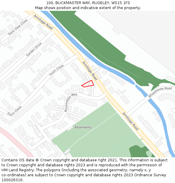 100, BUCKMASTER WAY, RUGELEY, WS15 1FS: Location map and indicative extent of plot