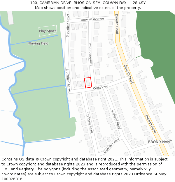 100, CAMBRIAN DRIVE, RHOS ON SEA, COLWYN BAY, LL28 4SY: Location map and indicative extent of plot