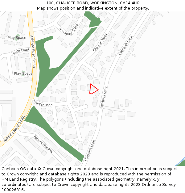 100, CHAUCER ROAD, WORKINGTON, CA14 4HP: Location map and indicative extent of plot