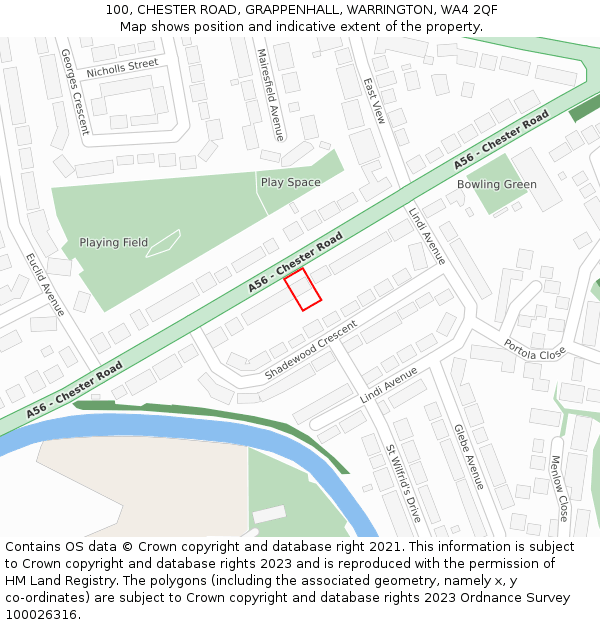 100, CHESTER ROAD, GRAPPENHALL, WARRINGTON, WA4 2QF: Location map and indicative extent of plot