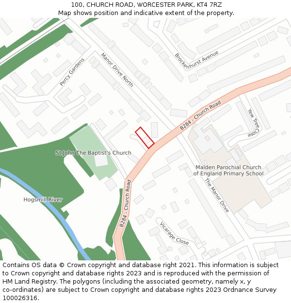 100, CHURCH ROAD, WORCESTER PARK, KT4 7RZ: Location map and indicative extent of plot