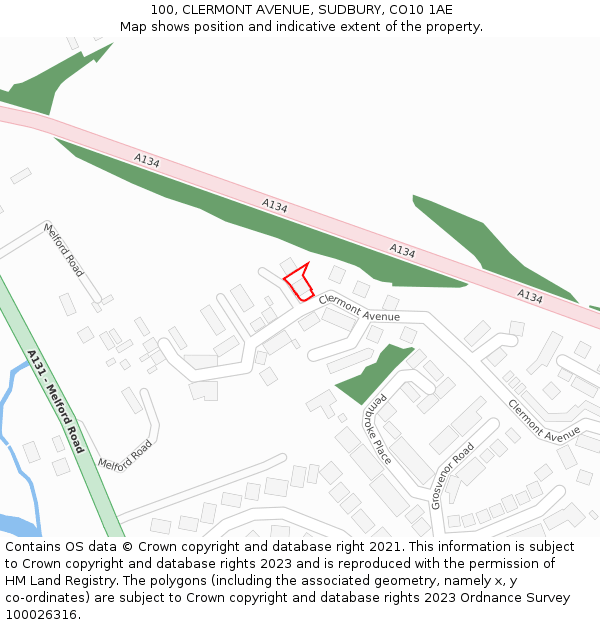 100, CLERMONT AVENUE, SUDBURY, CO10 1AE: Location map and indicative extent of plot