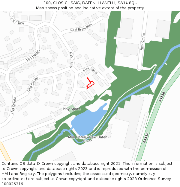 100, CLOS CILSAIG, DAFEN, LLANELLI, SA14 8QU: Location map and indicative extent of plot