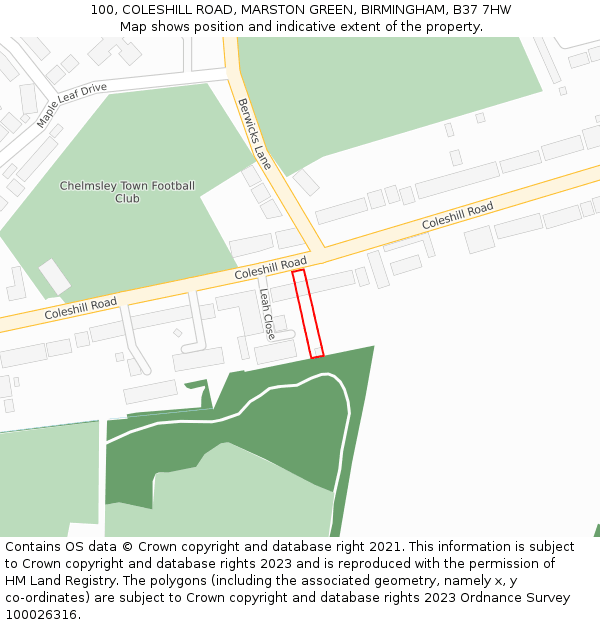 100, COLESHILL ROAD, MARSTON GREEN, BIRMINGHAM, B37 7HW: Location map and indicative extent of plot