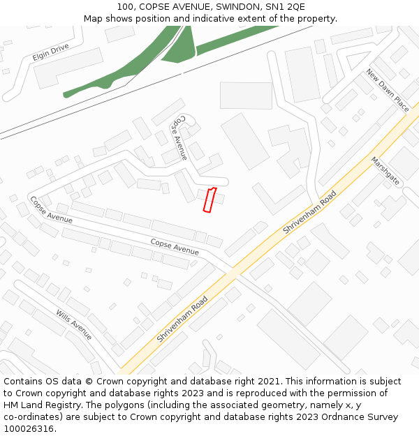 100, COPSE AVENUE, SWINDON, SN1 2QE: Location map and indicative extent of plot