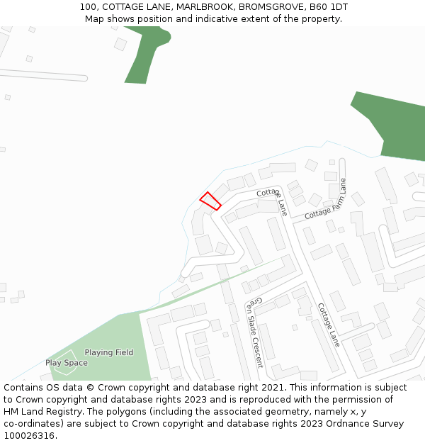 100, COTTAGE LANE, MARLBROOK, BROMSGROVE, B60 1DT: Location map and indicative extent of plot