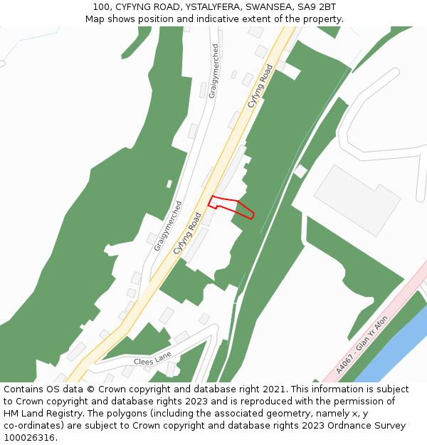 100, CYFYNG ROAD, YSTALYFERA, SWANSEA, SA9 2BT: Location map and indicative extent of plot