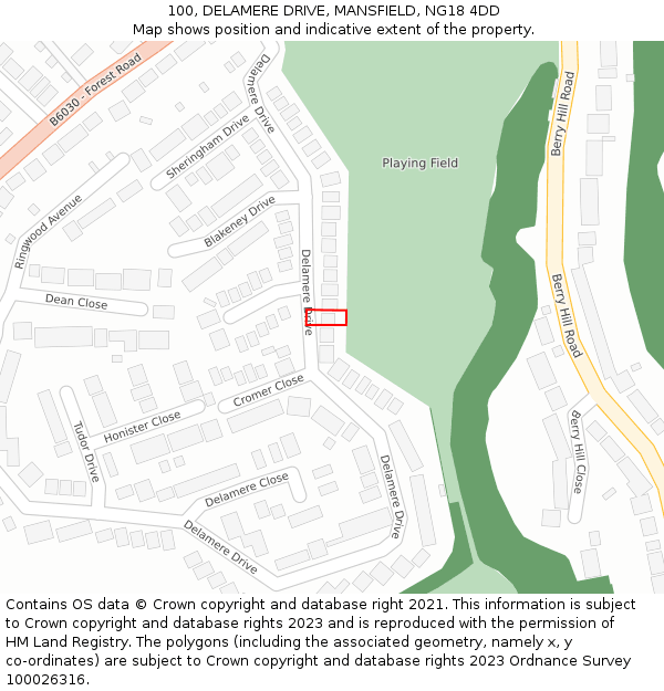 100, DELAMERE DRIVE, MANSFIELD, NG18 4DD: Location map and indicative extent of plot