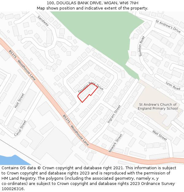 100, DOUGLAS BANK DRIVE, WIGAN, WN6 7NH: Location map and indicative extent of plot