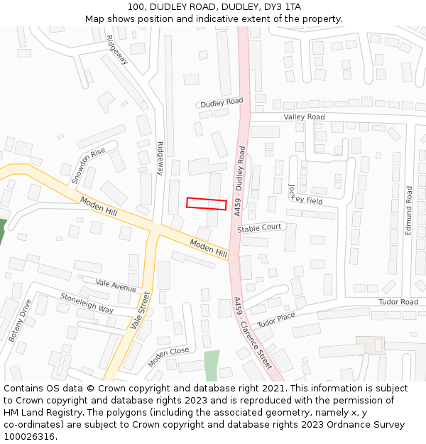 100, DUDLEY ROAD, DUDLEY, DY3 1TA: Location map and indicative extent of plot