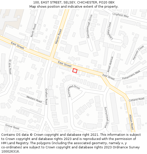 100, EAST STREET, SELSEY, CHICHESTER, PO20 0BX: Location map and indicative extent of plot