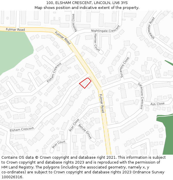 100, ELSHAM CRESCENT, LINCOLN, LN6 3YS: Location map and indicative extent of plot
