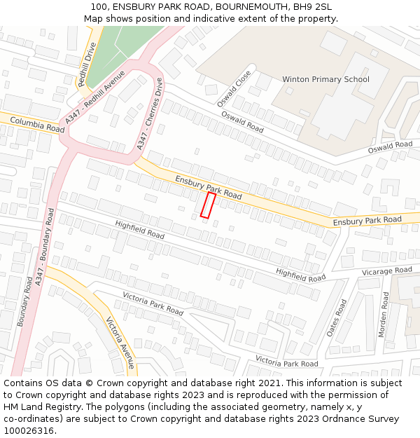 100, ENSBURY PARK ROAD, BOURNEMOUTH, BH9 2SL: Location map and indicative extent of plot