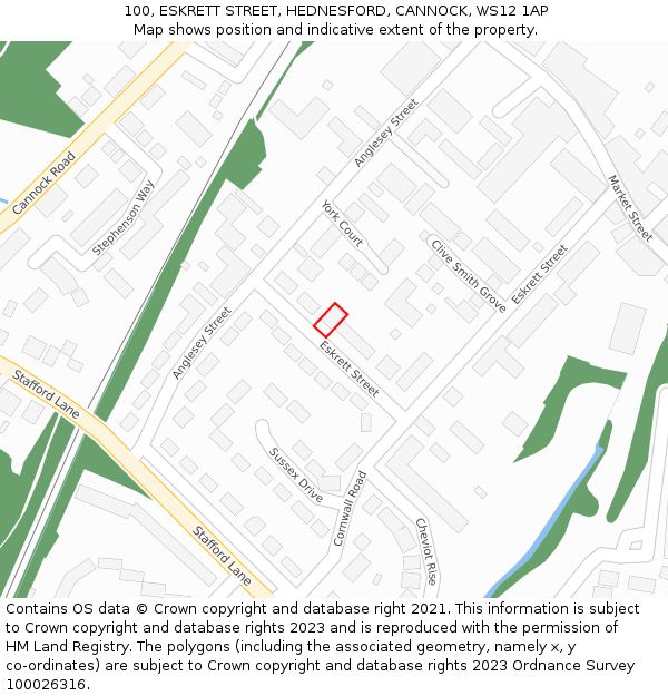 100, ESKRETT STREET, HEDNESFORD, CANNOCK, WS12 1AP: Location map and indicative extent of plot