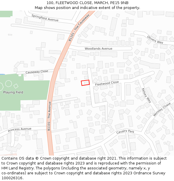 100, FLEETWOOD CLOSE, MARCH, PE15 9NB: Location map and indicative extent of plot