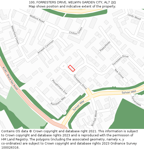 100, FORRESTERS DRIVE, WELWYN GARDEN CITY, AL7 2JQ: Location map and indicative extent of plot