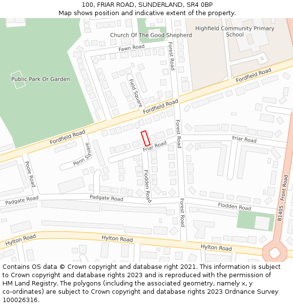 100, FRIAR ROAD, SUNDERLAND, SR4 0BP: Location map and indicative extent of plot