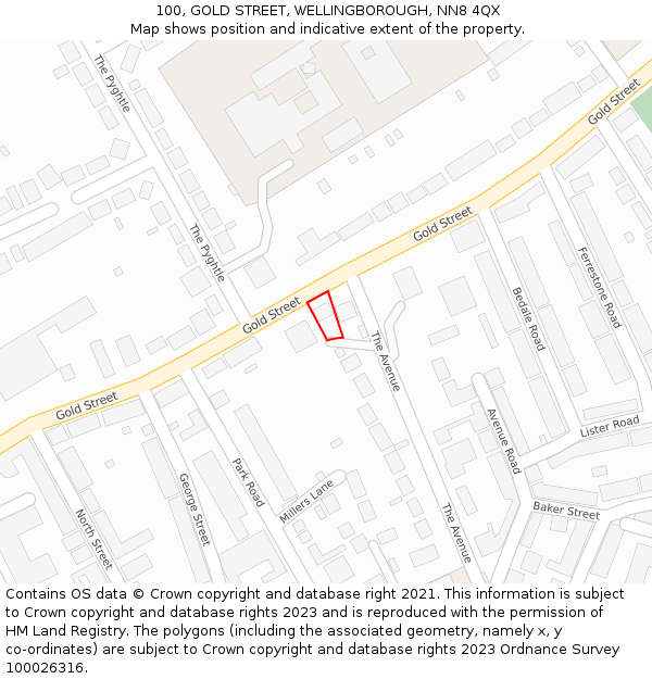 100, GOLD STREET, WELLINGBOROUGH, NN8 4QX: Location map and indicative extent of plot