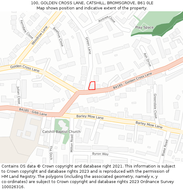 100, GOLDEN CROSS LANE, CATSHILL, BROMSGROVE, B61 0LE: Location map and indicative extent of plot