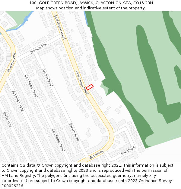 100, GOLF GREEN ROAD, JAYWICK, CLACTON-ON-SEA, CO15 2RN: Location map and indicative extent of plot