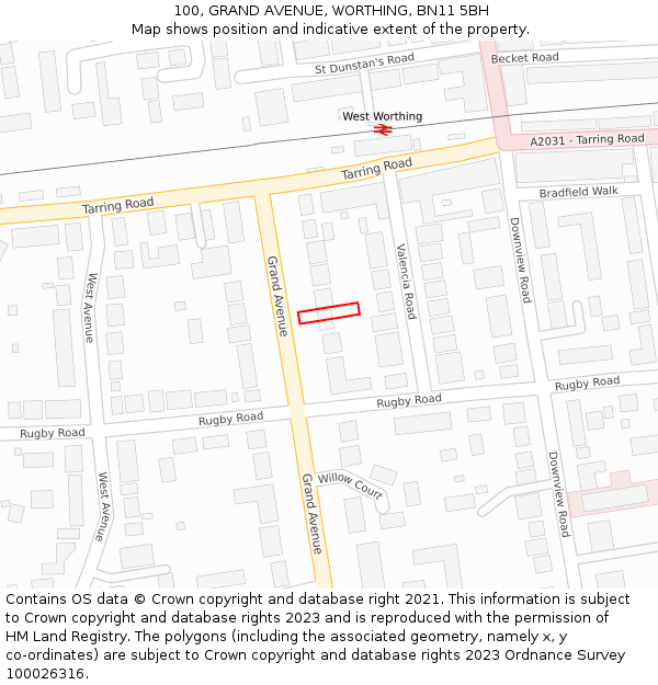 100, GRAND AVENUE, WORTHING, BN11 5BH: Location map and indicative extent of plot