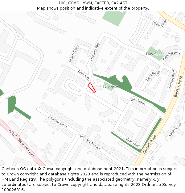 100, GRAS LAWN, EXETER, EX2 4ST: Location map and indicative extent of plot