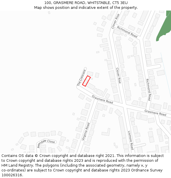 100, GRASMERE ROAD, WHITSTABLE, CT5 3EU: Location map and indicative extent of plot