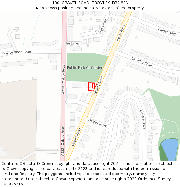 100, GRAVEL ROAD, BROMLEY, BR2 8PN: Location map and indicative extent of plot