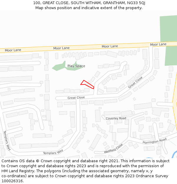 100, GREAT CLOSE, SOUTH WITHAM, GRANTHAM, NG33 5QJ: Location map and indicative extent of plot