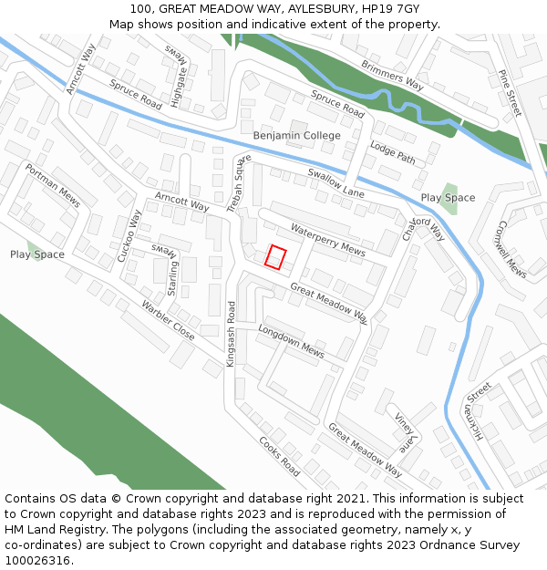 100, GREAT MEADOW WAY, AYLESBURY, HP19 7GY: Location map and indicative extent of plot