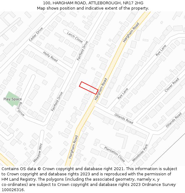 100, HARGHAM ROAD, ATTLEBOROUGH, NR17 2HG: Location map and indicative extent of plot