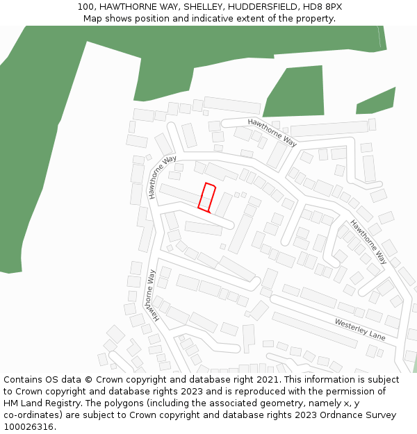 100, HAWTHORNE WAY, SHELLEY, HUDDERSFIELD, HD8 8PX: Location map and indicative extent of plot