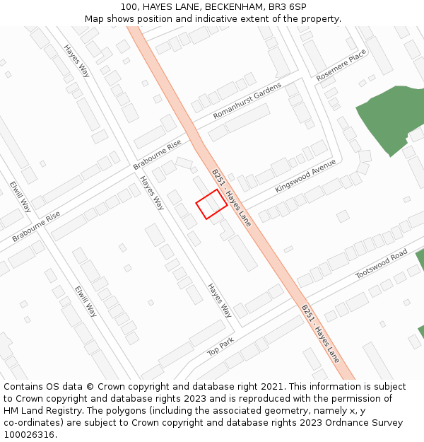 100, HAYES LANE, BECKENHAM, BR3 6SP: Location map and indicative extent of plot