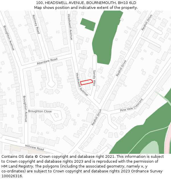 100, HEADSWELL AVENUE, BOURNEMOUTH, BH10 6LD: Location map and indicative extent of plot