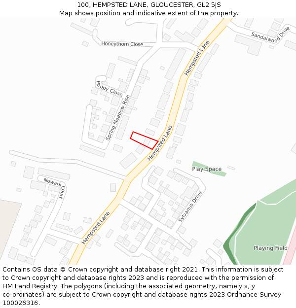 100, HEMPSTED LANE, GLOUCESTER, GL2 5JS: Location map and indicative extent of plot