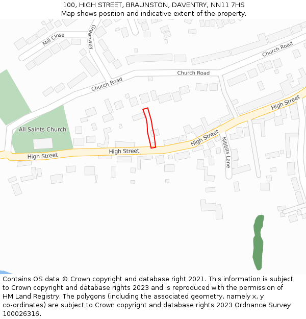 100, HIGH STREET, BRAUNSTON, DAVENTRY, NN11 7HS: Location map and indicative extent of plot