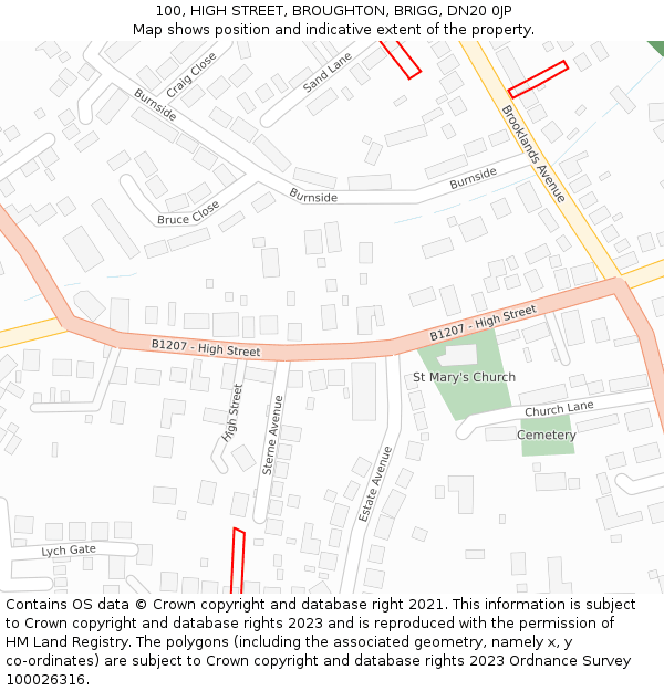 100, HIGH STREET, BROUGHTON, BRIGG, DN20 0JP: Location map and indicative extent of plot