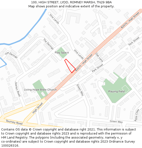 100, HIGH STREET, LYDD, ROMNEY MARSH, TN29 9BA: Location map and indicative extent of plot