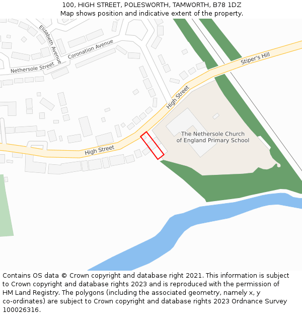 100, HIGH STREET, POLESWORTH, TAMWORTH, B78 1DZ: Location map and indicative extent of plot