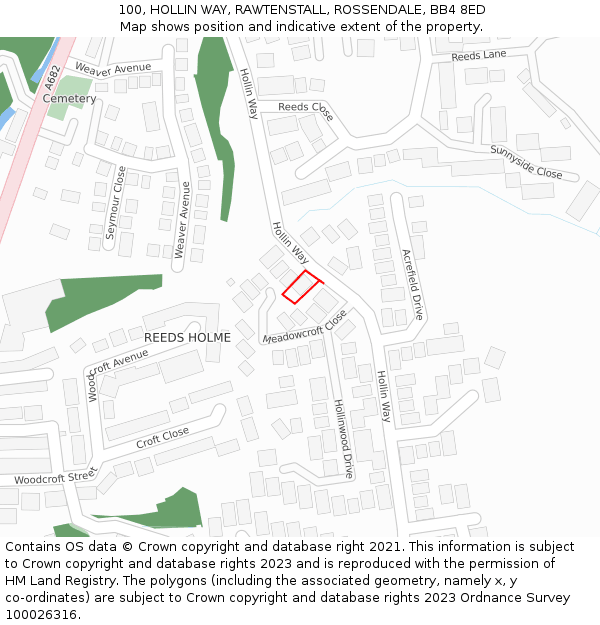 100, HOLLIN WAY, RAWTENSTALL, ROSSENDALE, BB4 8ED: Location map and indicative extent of plot