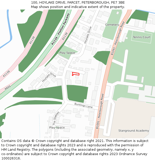 100, HOYLAKE DRIVE, FARCET, PETERBOROUGH, PE7 3BE: Location map and indicative extent of plot