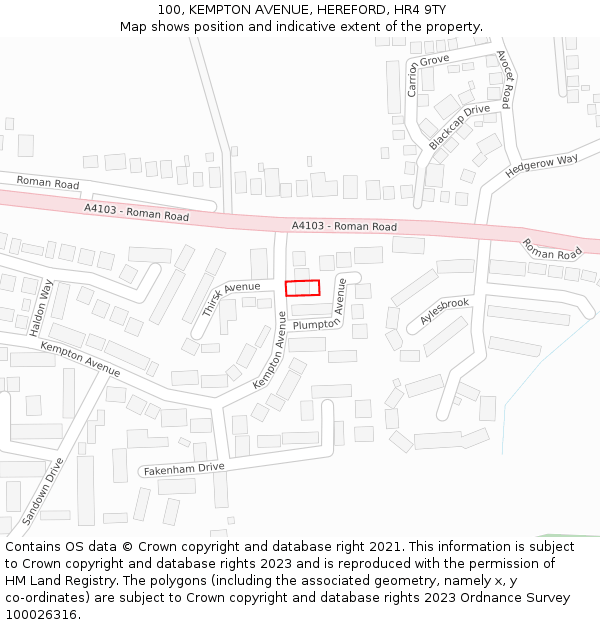 100, KEMPTON AVENUE, HEREFORD, HR4 9TY: Location map and indicative extent of plot
