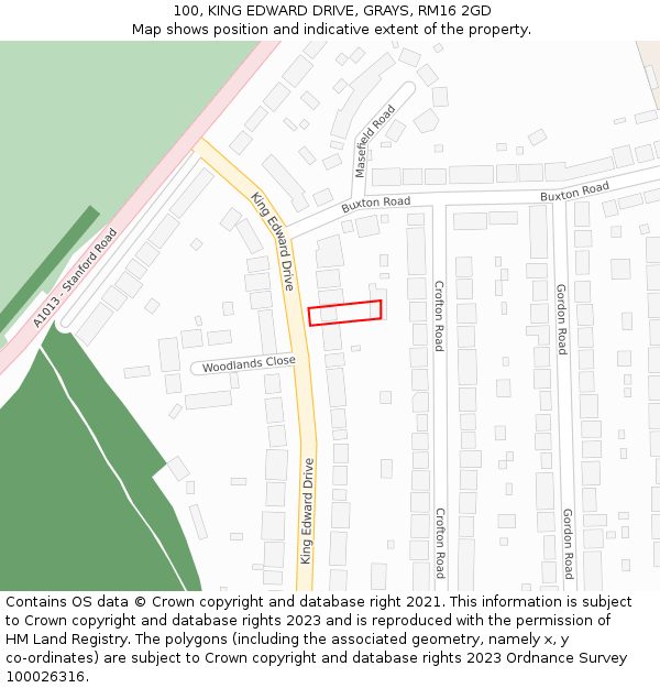 100, KING EDWARD DRIVE, GRAYS, RM16 2GD: Location map and indicative extent of plot