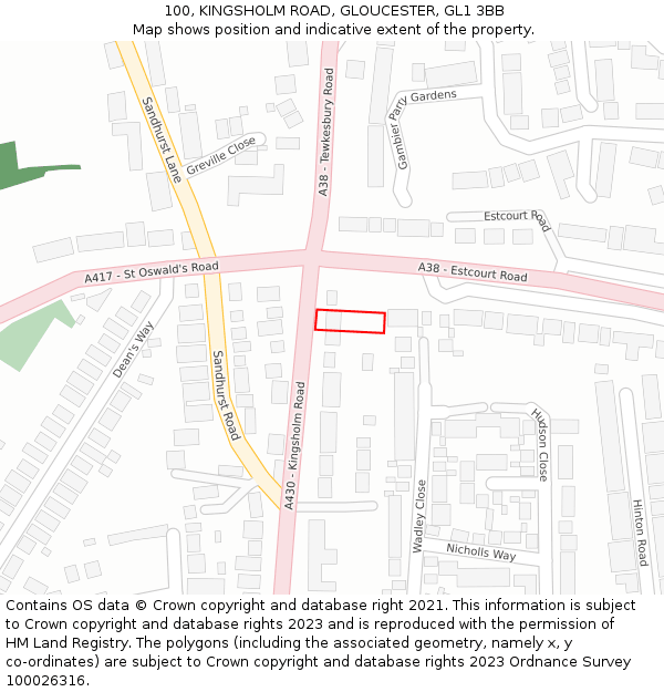 100, KINGSHOLM ROAD, GLOUCESTER, GL1 3BB: Location map and indicative extent of plot