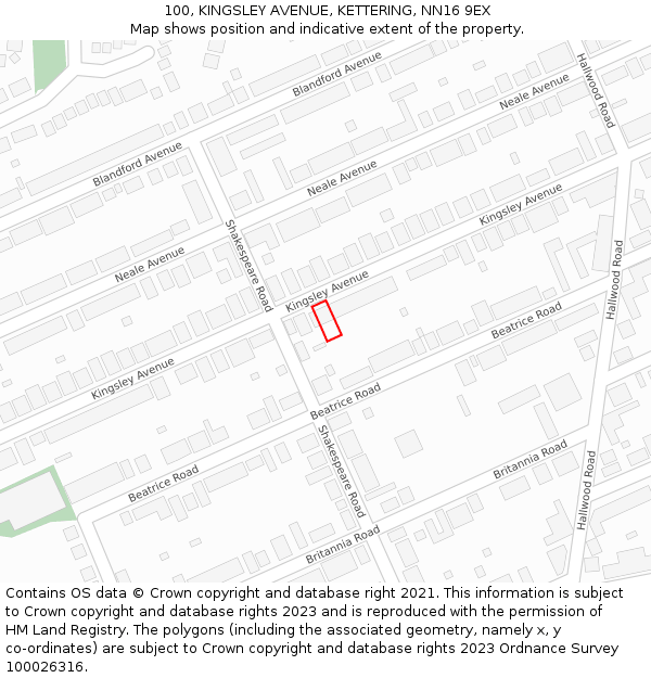 100, KINGSLEY AVENUE, KETTERING, NN16 9EX: Location map and indicative extent of plot