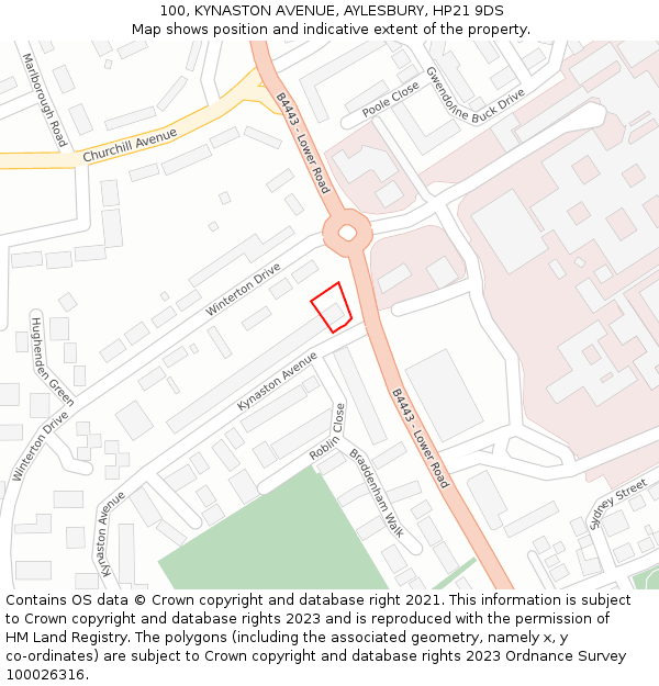 100, KYNASTON AVENUE, AYLESBURY, HP21 9DS: Location map and indicative extent of plot