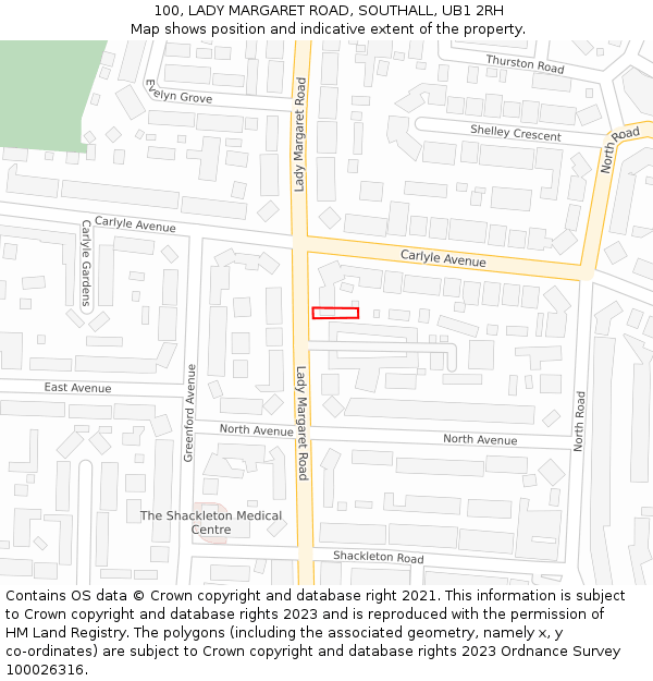 100, LADY MARGARET ROAD, SOUTHALL, UB1 2RH: Location map and indicative extent of plot