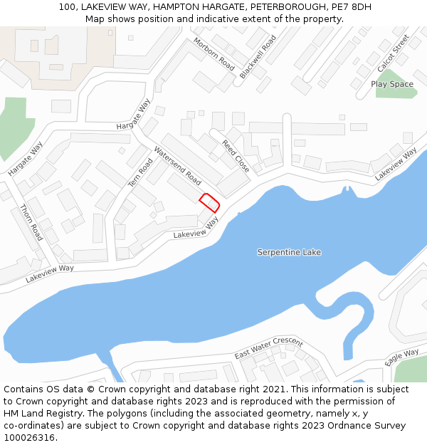 100, LAKEVIEW WAY, HAMPTON HARGATE, PETERBOROUGH, PE7 8DH: Location map and indicative extent of plot