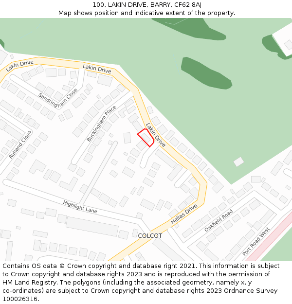 100, LAKIN DRIVE, BARRY, CF62 8AJ: Location map and indicative extent of plot